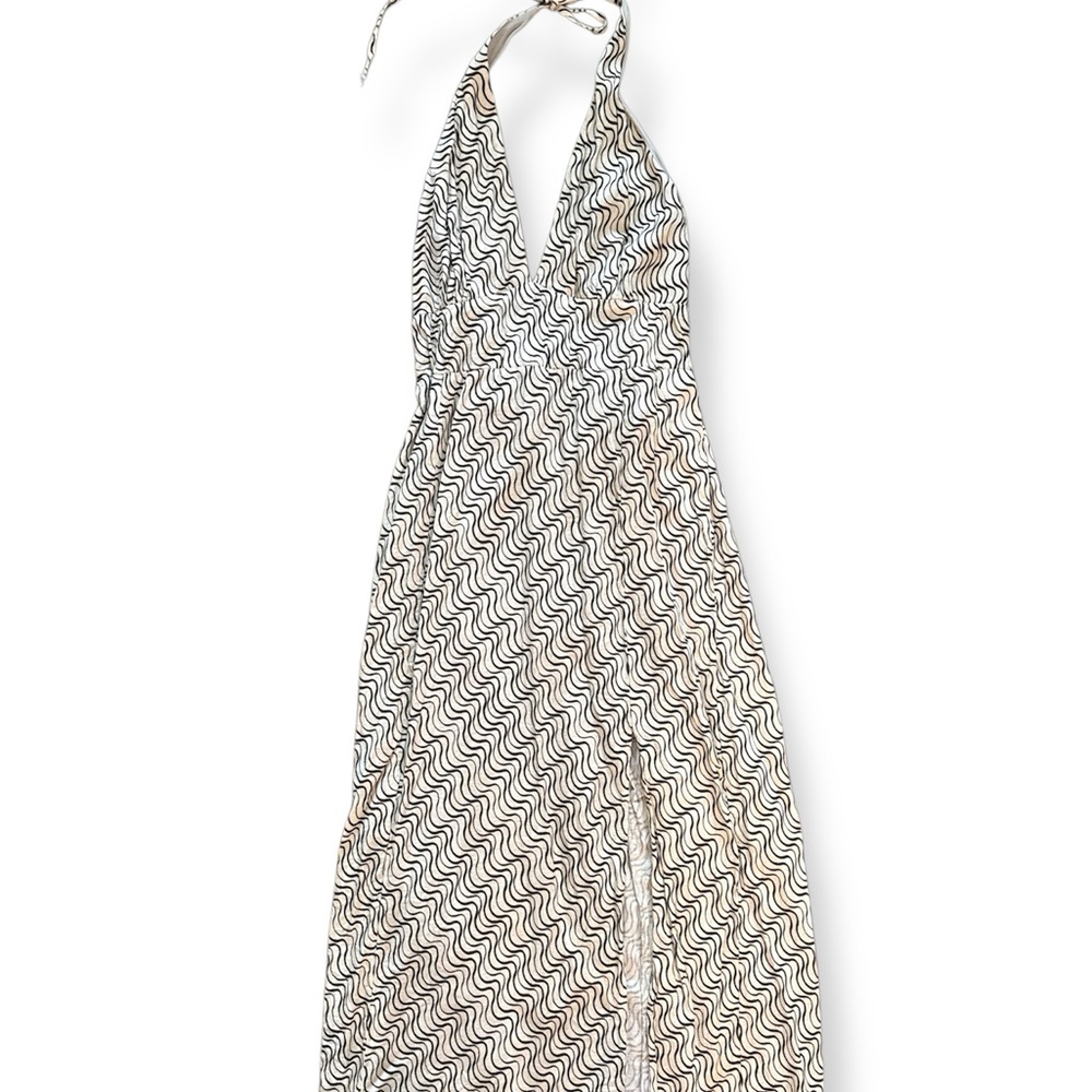 Pull&Bear Cream and Black Wave Pattern Dress